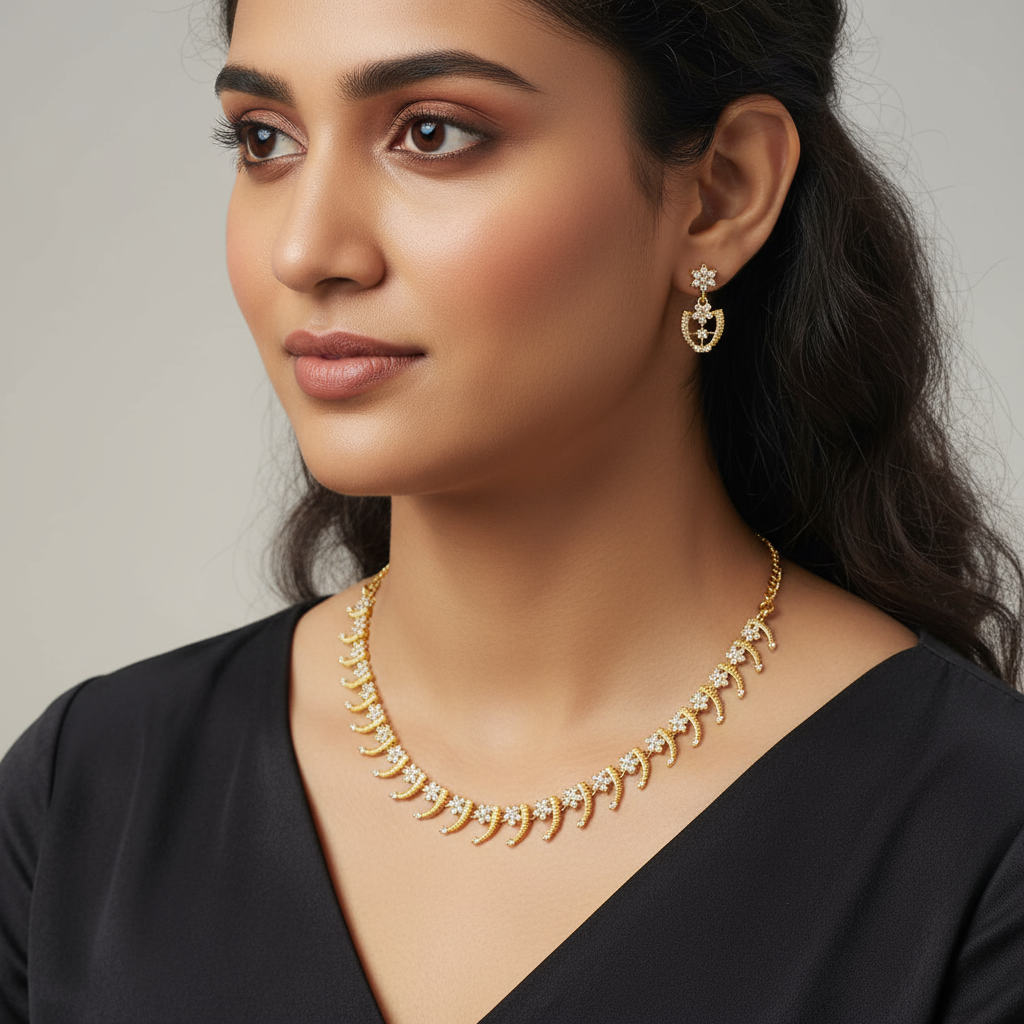 Gold Plated AD stone Necklace set