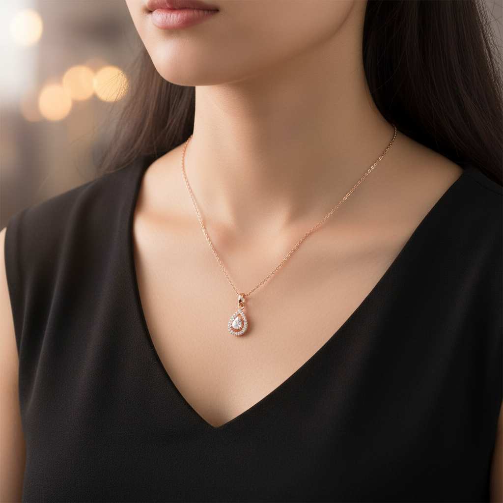 Rose Gold Teardrop Pendant Necklace