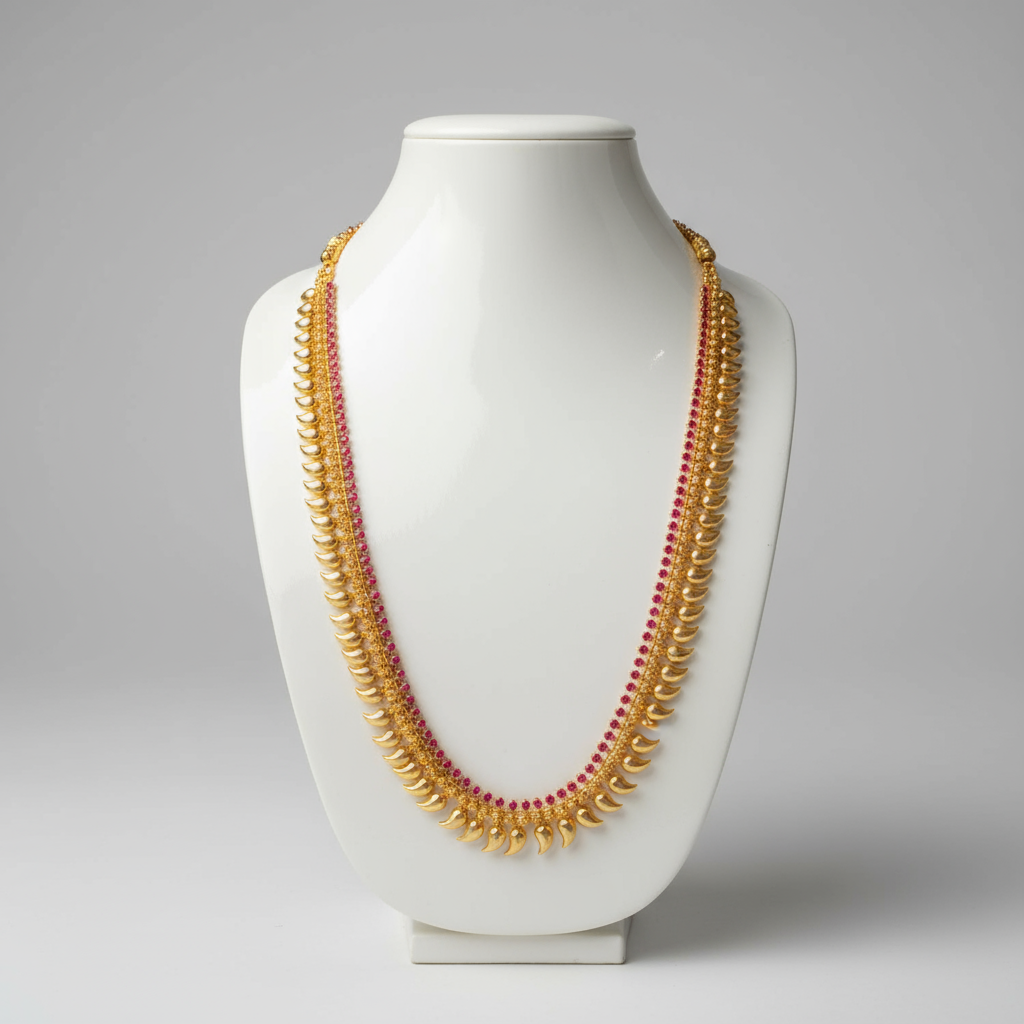 Gold Plated manga Mala Necklace with Ruby stones(20 inch)