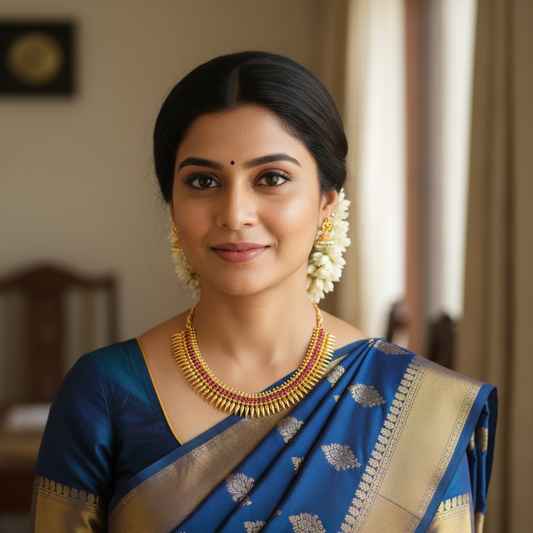 Gold Plated Mulla Muttu Necklace with Ruby Stones(11 inch)