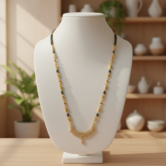 Black bead necklace with white stone pendant