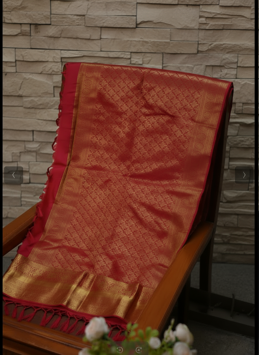Ivory with Red Border Pure Kanchipuram Silk Saree