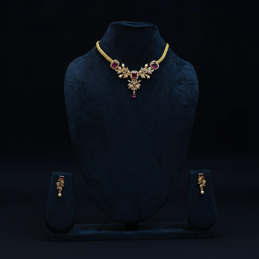 Ruby Blossom Elegance AD Necklace Set