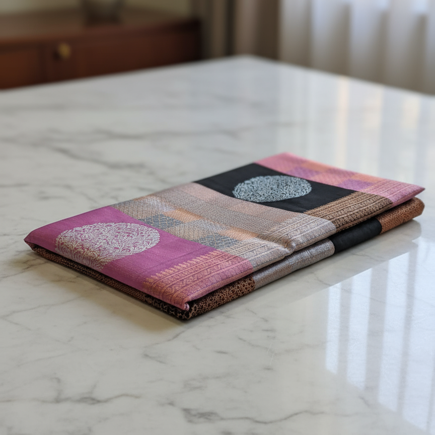 Lavender Zari Kanchipuram Silk Saree – Geometric & Floral Motifs