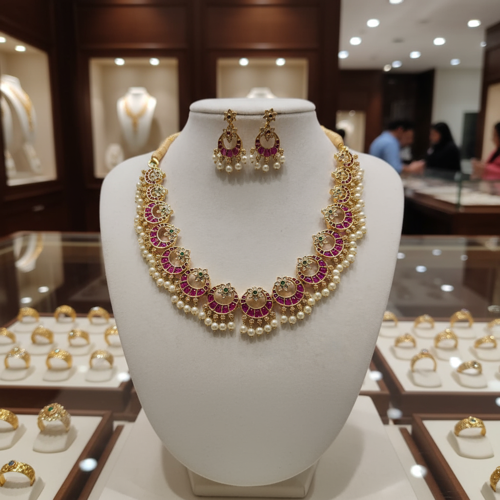 Puby and Pearl Necklace set