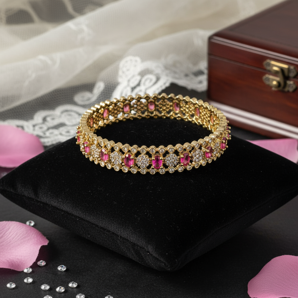 AD Bangle Pink and white stones set of 2
