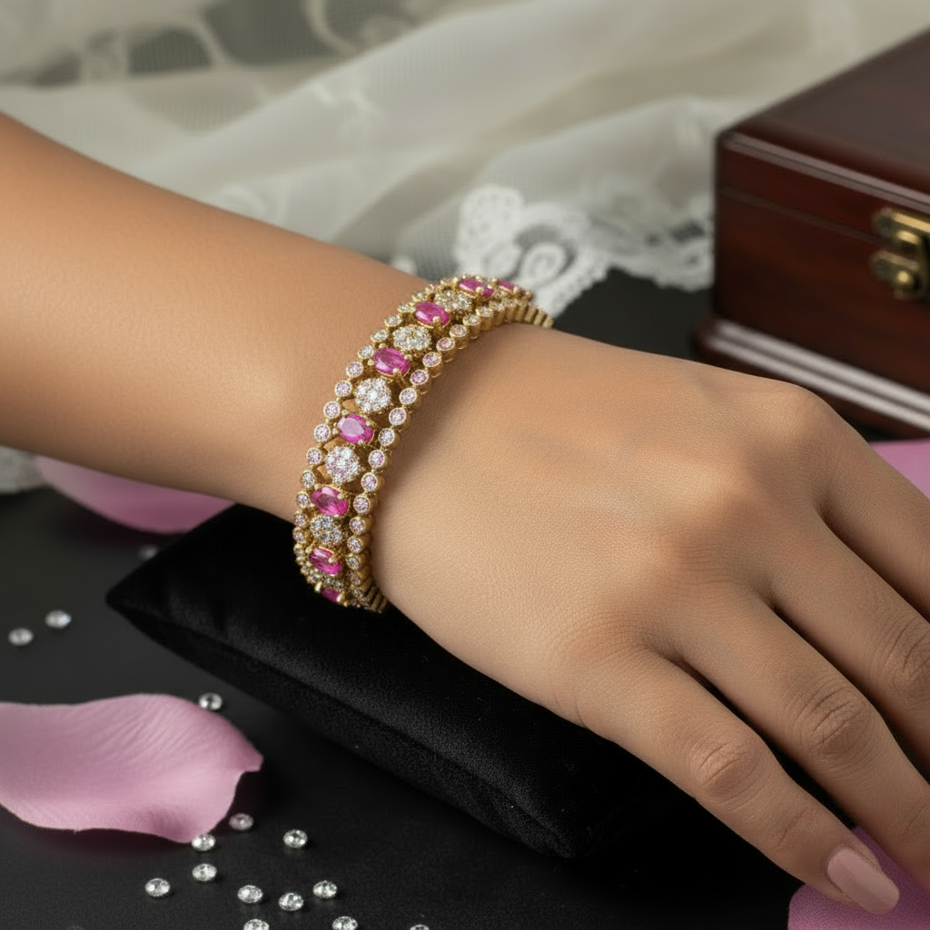 AD Bangle Pink and white stones set of 2