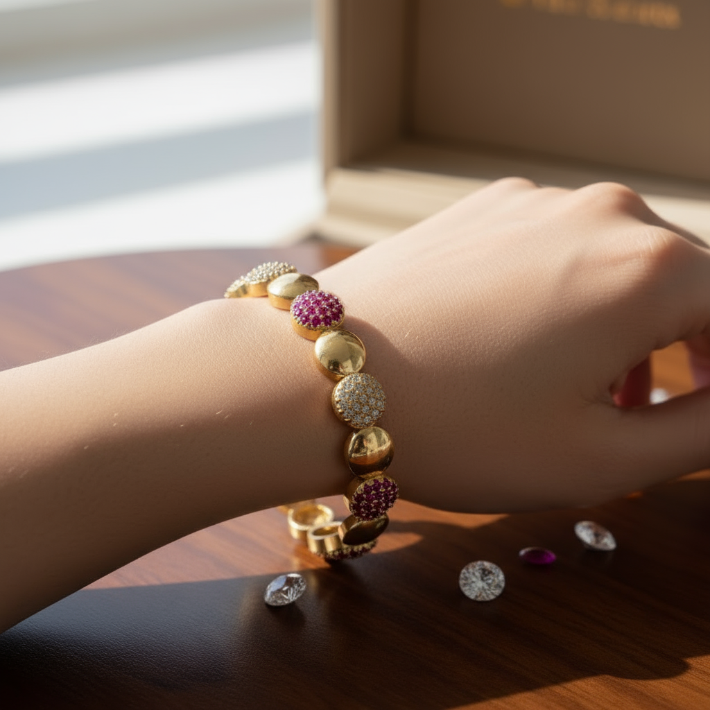 Gold Plated Bangle with  Ruby and white stones(1 piece)