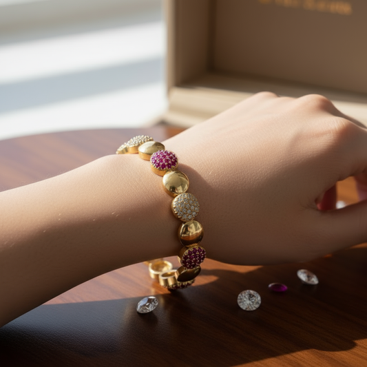 Gold Plated Bangle with  Ruby and white stones(1 piece)