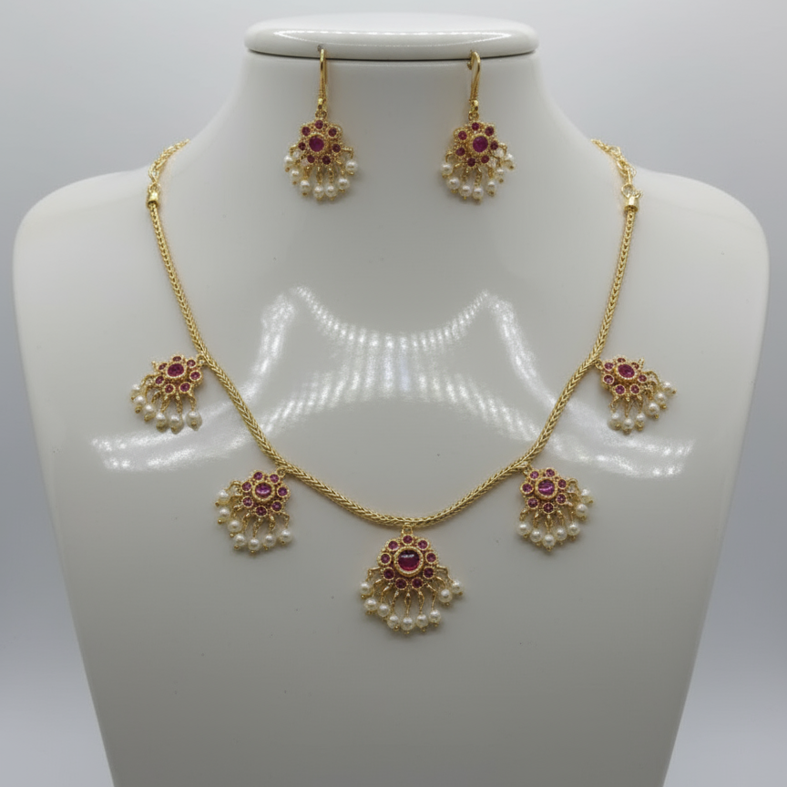 Premium Design Pearl Ruby  Necklace Set