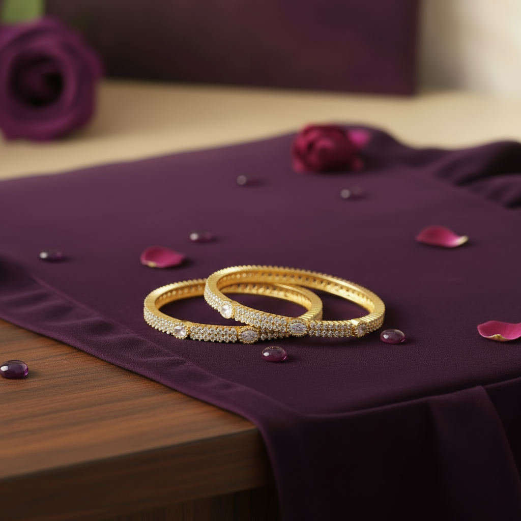 Gold Plated Bangle with  white stones set of 2