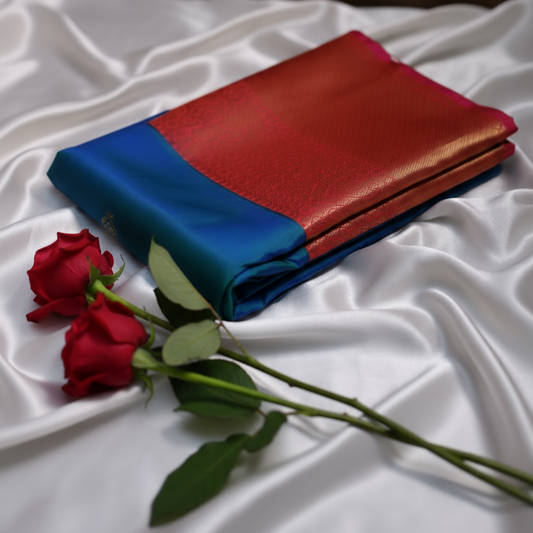 Royal Blue with Red Border Pure Kanchipuram Silk Saree”