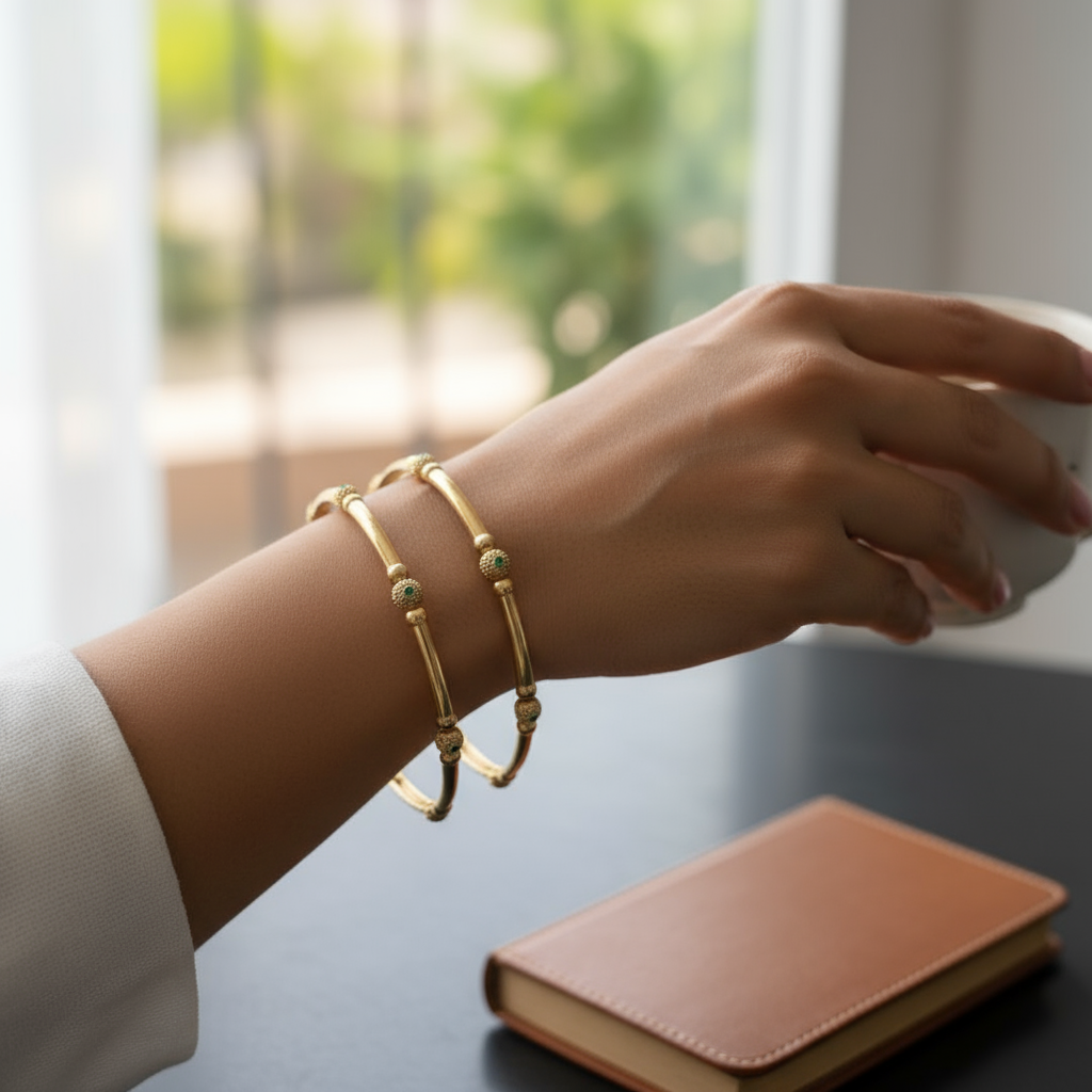 Gold Plated Bangle with white stones set of 2