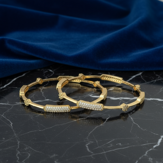 Gold Plated Bangle with white stones set of 2