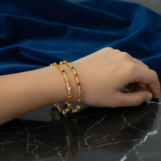 Gold Plated Bangle with stones set of 2