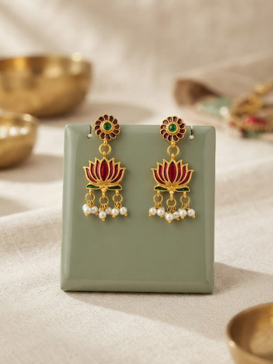 Lotus Pearl Drop Earrings