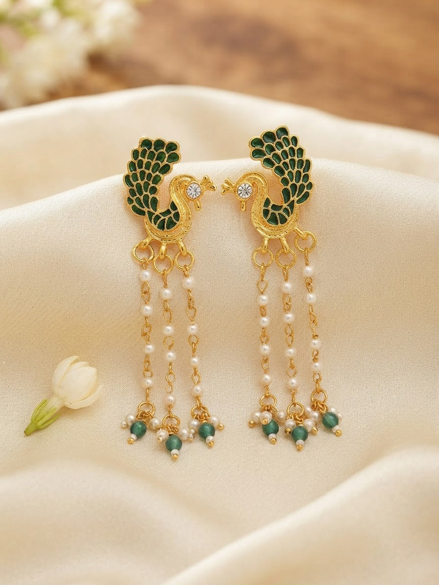 Peacock Pearl Drop Earrings