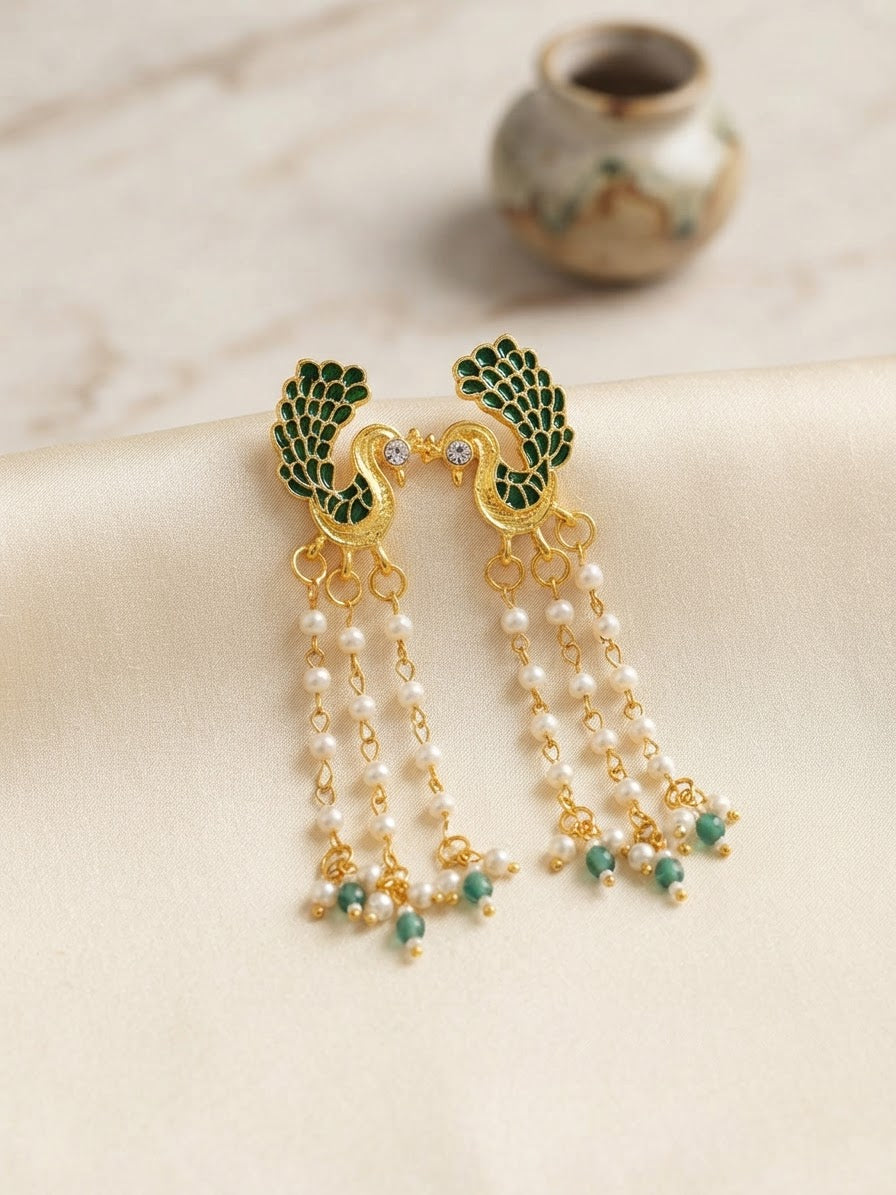Peacock Pearl Drop Earrings