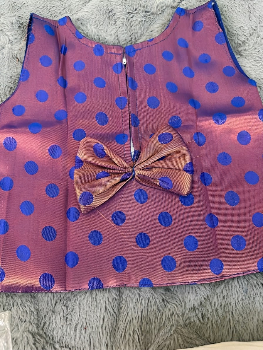 Purple Polka Dot Blouse with Off-White Skirt Set