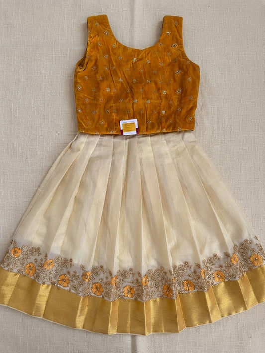 Girls' Velvet Pattu Pavadai Set – Yellow