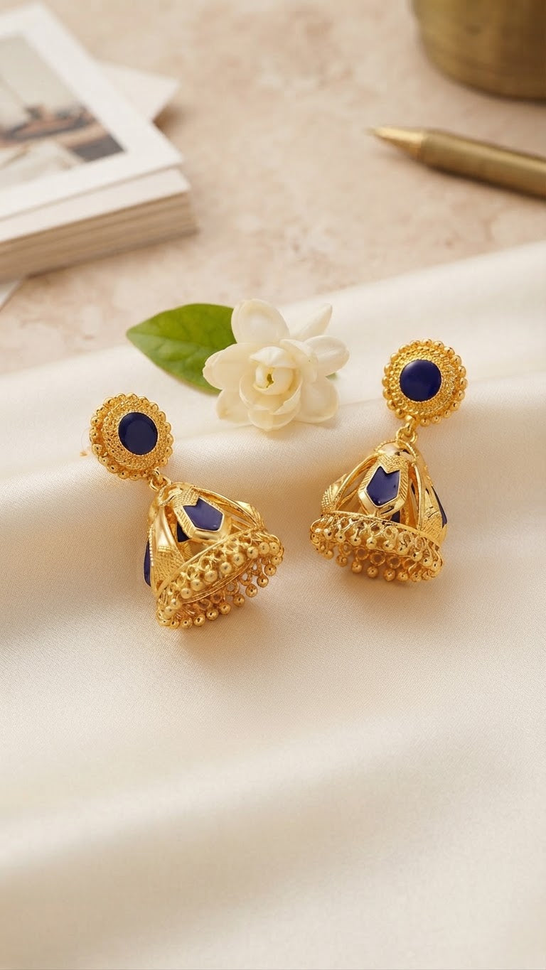 Blue Palaka Gold Jhumkas