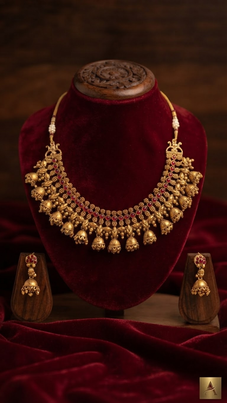 Grand Antique Gold Jhumki Motif Choker Set