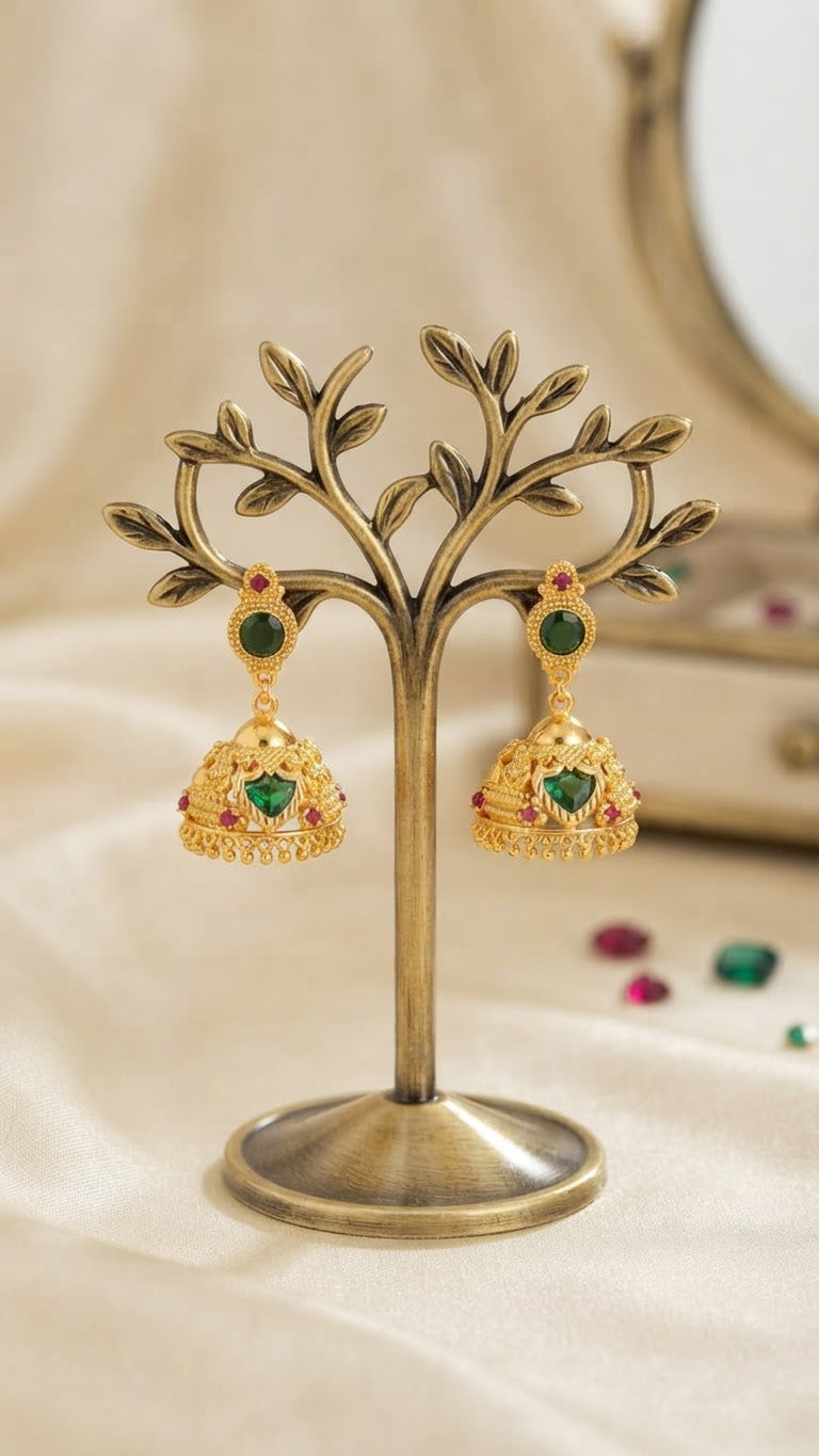 Divine Lakshmi Palaka Gold Jhumkas