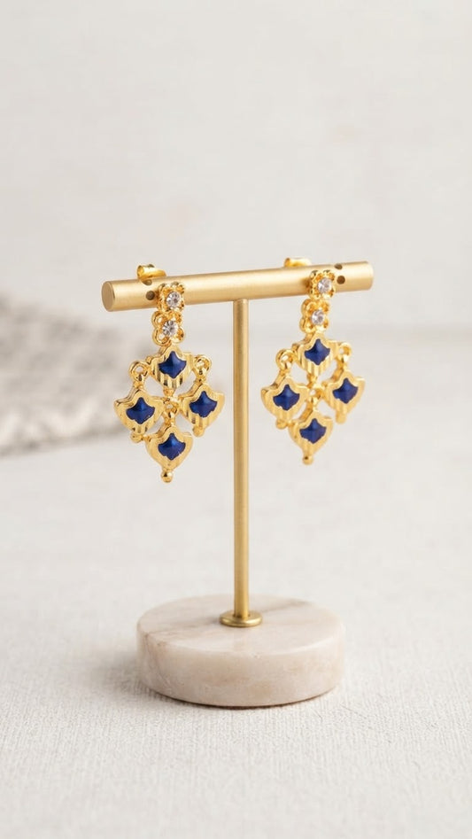 Contemporary Gold & Royal Blue Geometric Chandelier Earrings