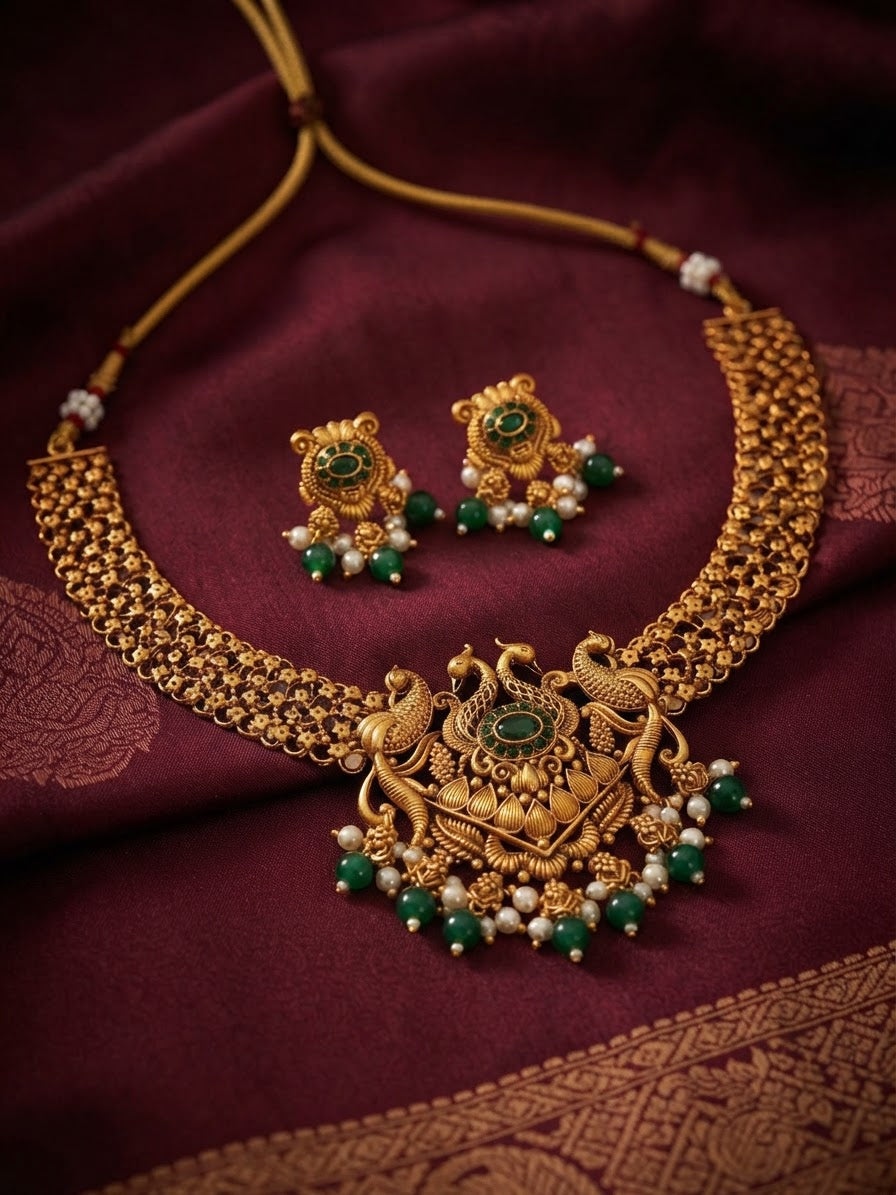 Antique Gold Peacock Necklace Set