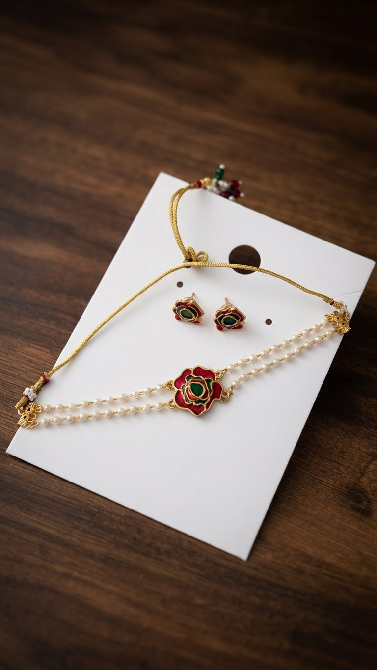 Pearl choker with flower motif