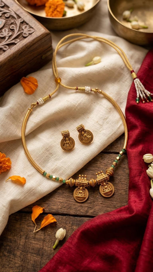 Traditional Antique Gold Lakshmi Coin Hasli Necklace Set