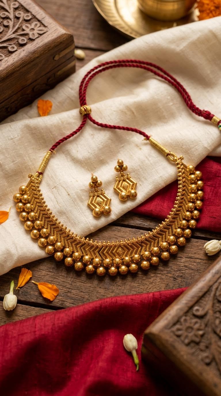 Traditional Antique Gold Geometric Beaded Choker Set