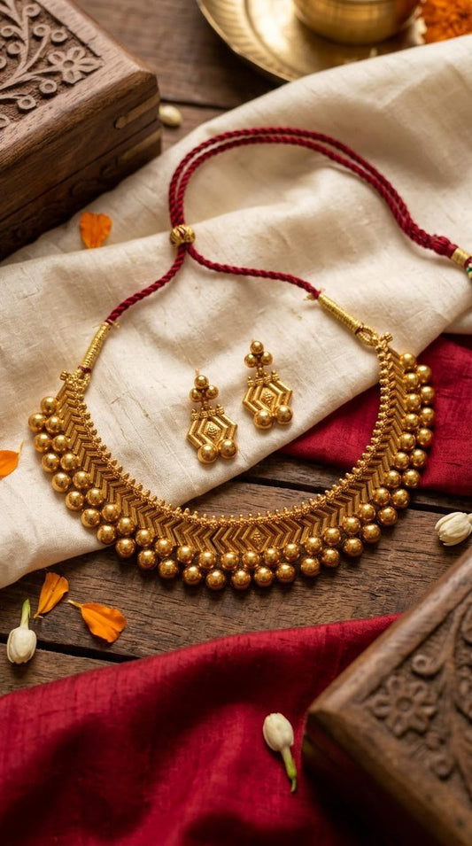 Traditional Antique Gold Geometric Beaded Choker Set