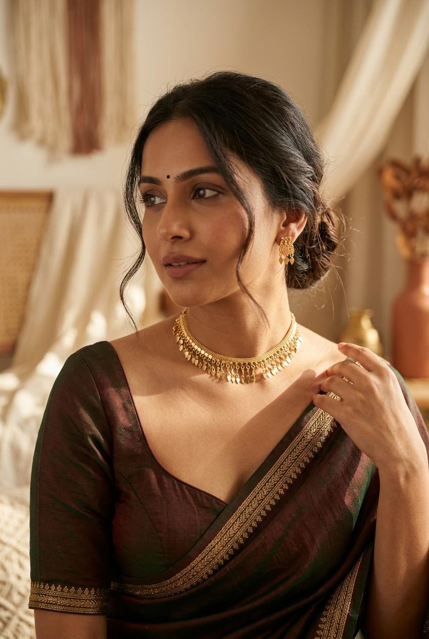 Gold Plated Double Layer Elakkathaali Choker Necklace set
