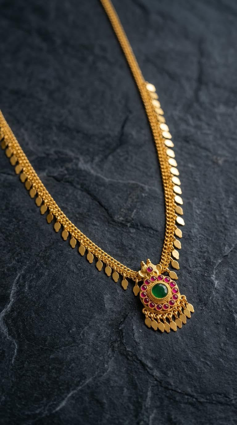 Gold Plated Elakkathaali Necklace with Palaka Pendant