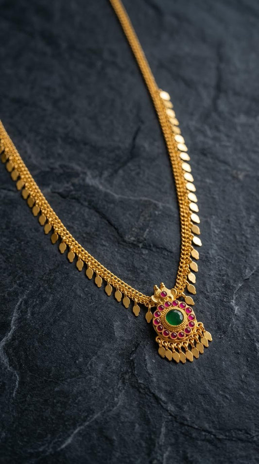 Gold Plated Elakkathaali Necklace with Palaka Pendant