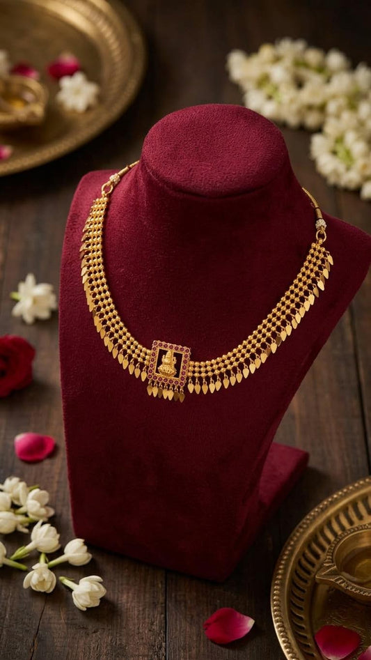 Gold Plated Elakkathaali Necklace with Lakshmi Pendant