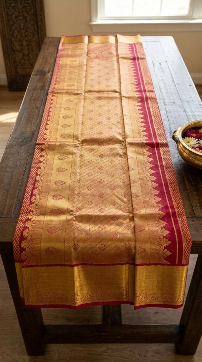 Crimson Red Heavy Brocade Silk Mark Certified Kanchipuram Saree (blouse lining included)