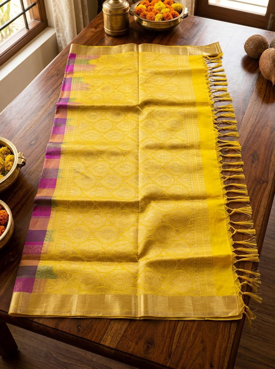 Vibrant Multicolor Checks Silk Mark Certified Kanchipuram Saree (blouse lining included)
