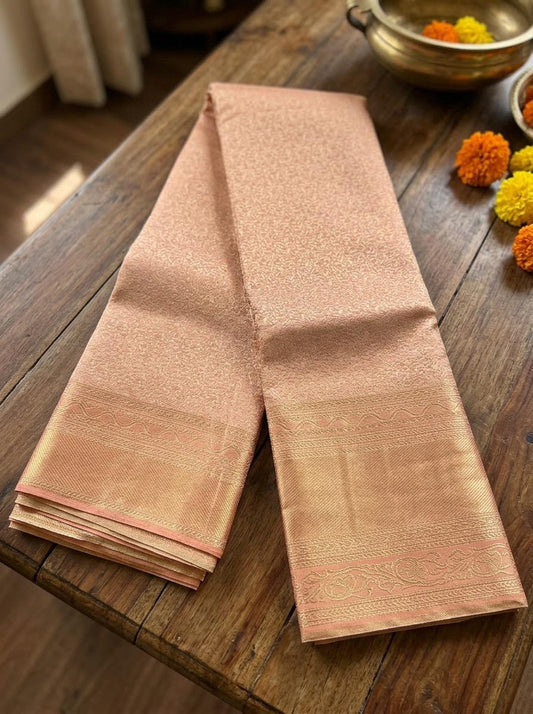 Rose Gold Brocade Silk Mark Certified Kanchipuram Saree (blouse lining included)