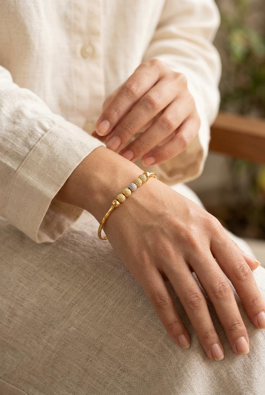 Gold plated Adjustable bangle with beads