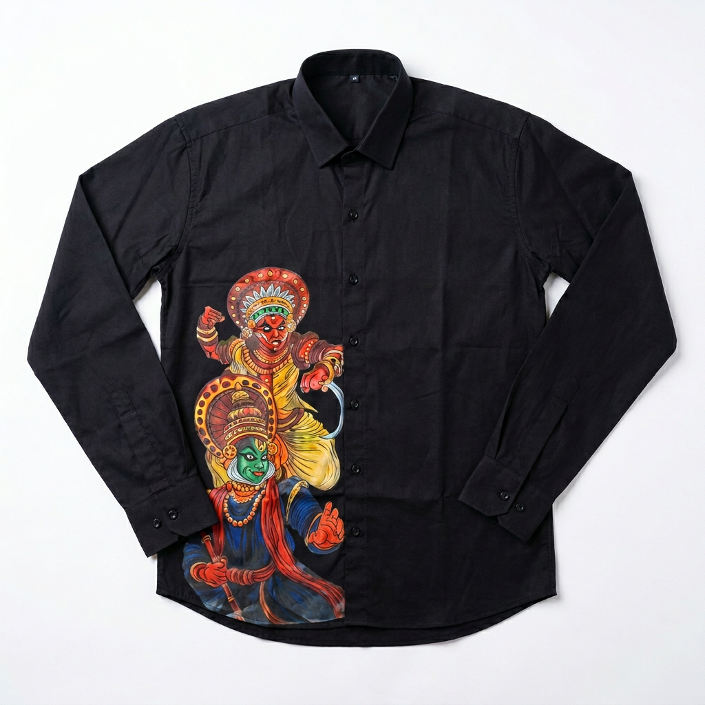 The Midnight Heritage: Kathakali & Theyyam Fusion Shirt