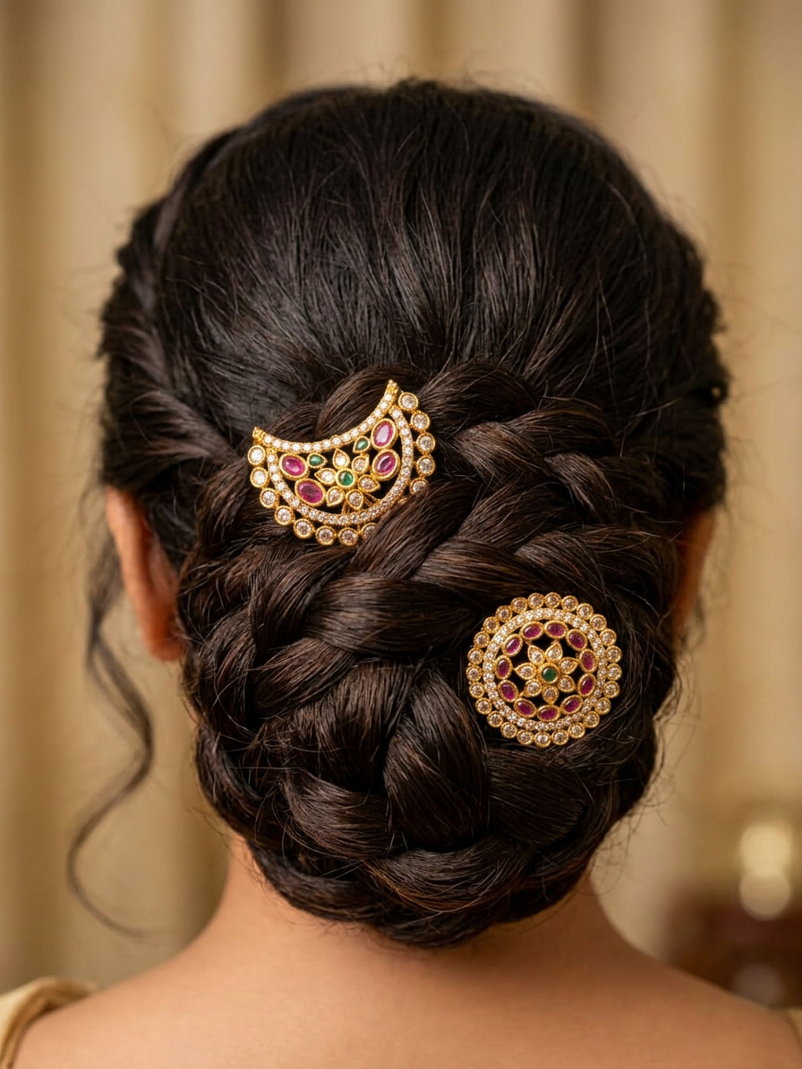 Gold Ruby & CZ Scalloped Border Surya Chandra Pirai