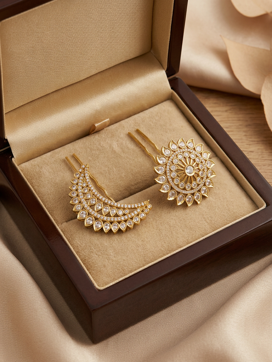 Gold Surya & Chandra Pirai Sun & Moon Hair Accessories