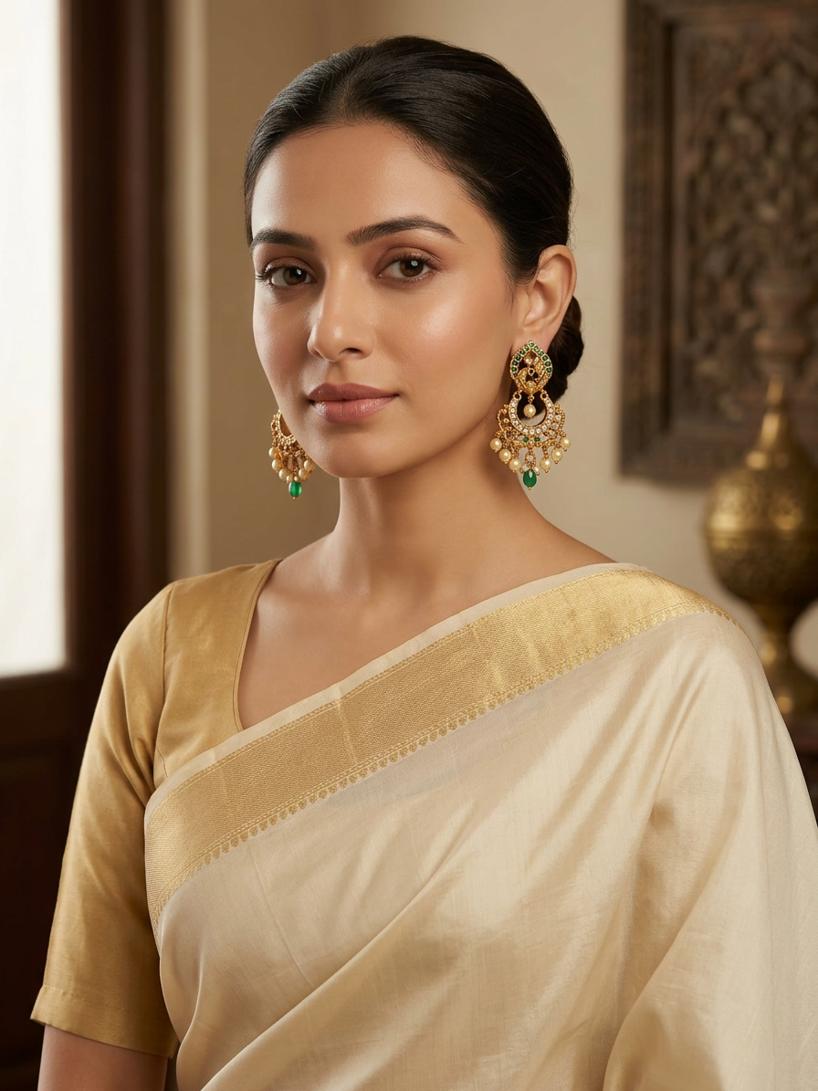 Antique Gold Peacock Chandelier Earrings with Pearl Fringe