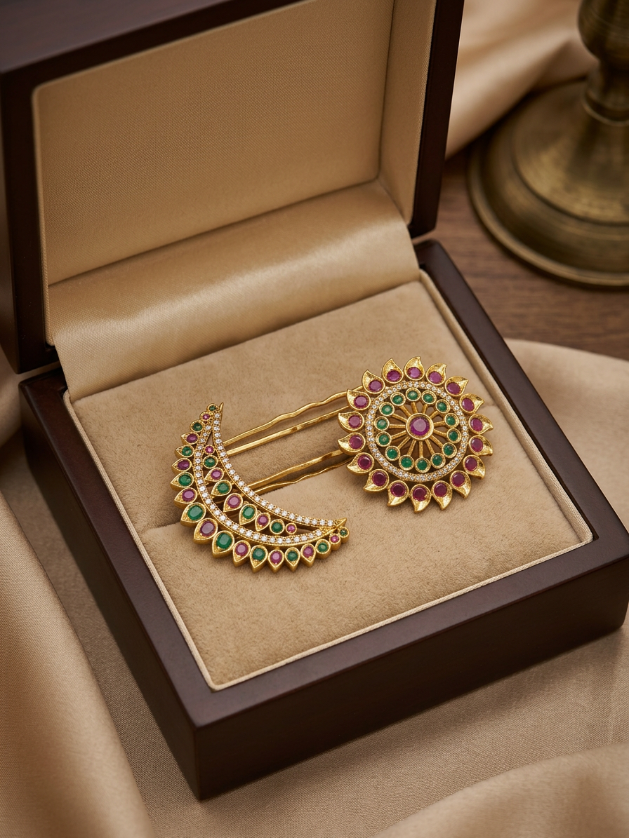 Gold Surya & Chandra Pirai Sun & Moon Hair Accessories