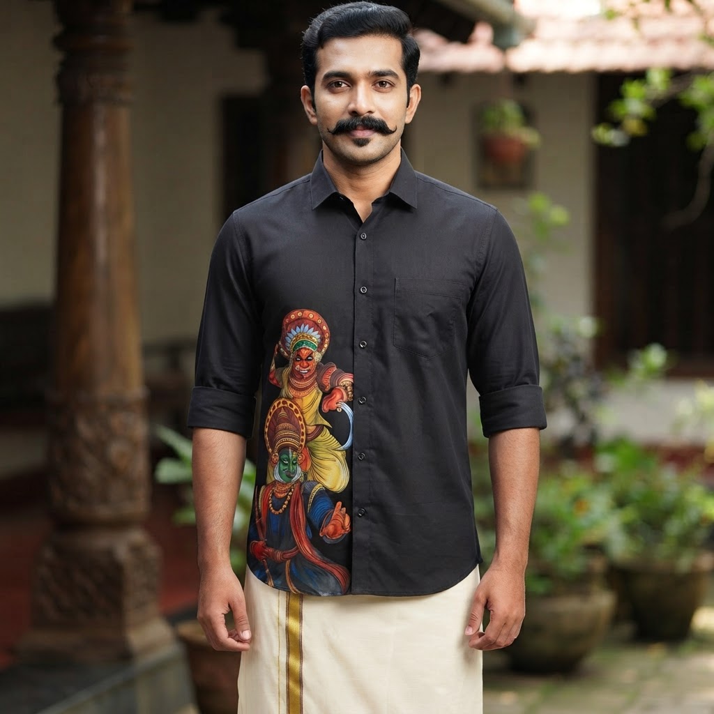 The Midnight Heritage: Kathakali & Theyyam Fusion Shirt