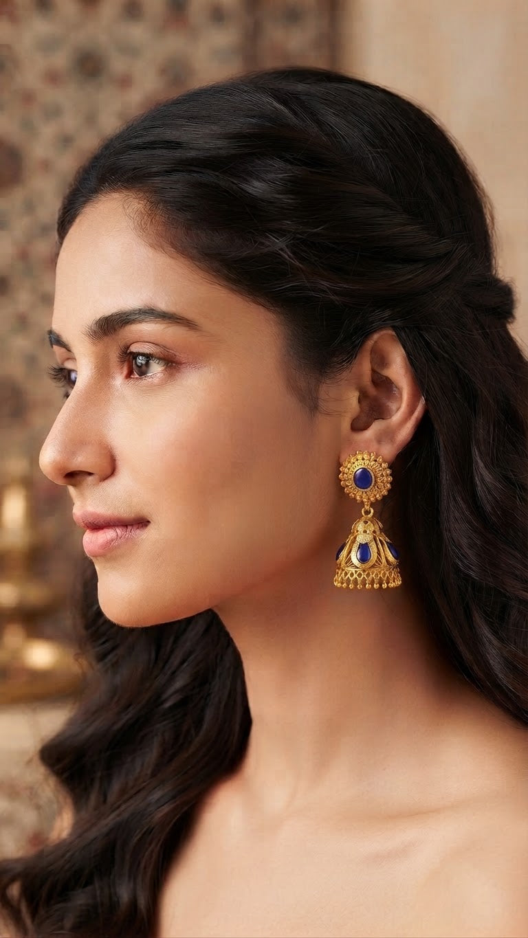 Blue Palaka Gold Jhumkas