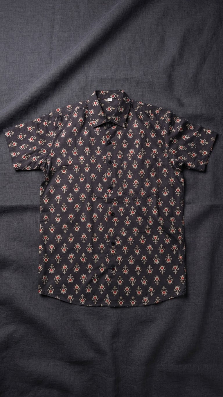 Ajrak printed half sleeve shirt with matching dhothi