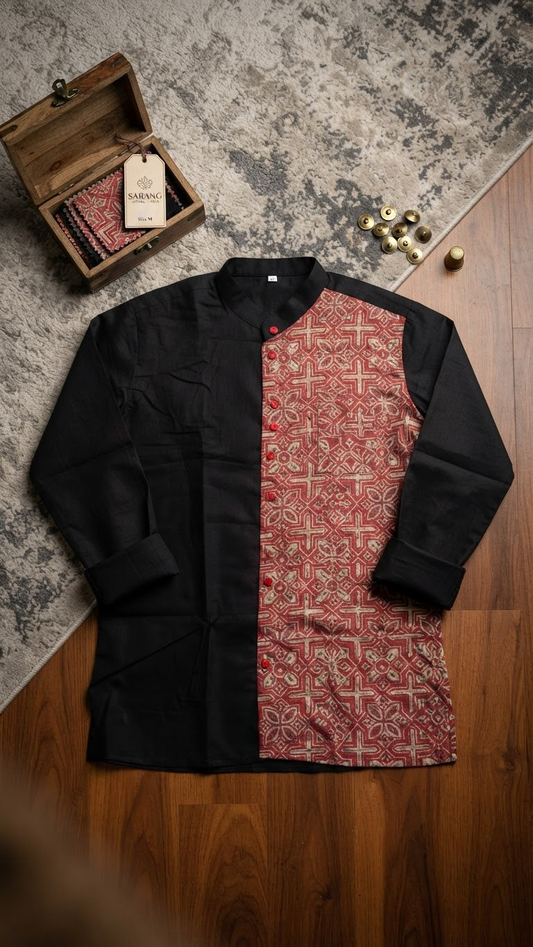 Ajrak printed short kurtha with matching dhothi